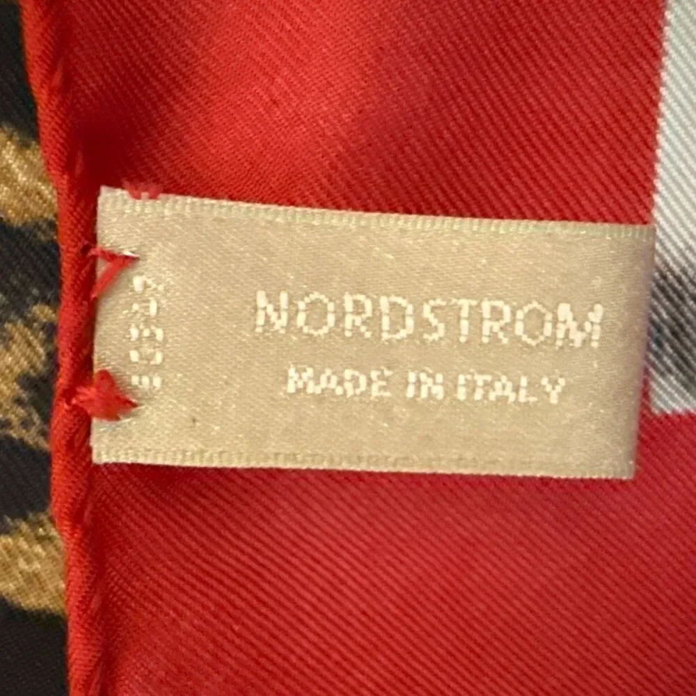 Nordstrom 100% Silk Leopard Animal Print Scarf Hand Rolled Hem Made Italy 26x26